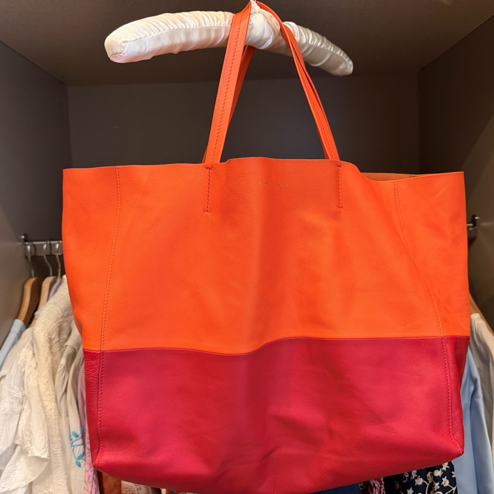 Old Celine, Horizontal Cabas Tote, NEW, two tones - orange/red.
